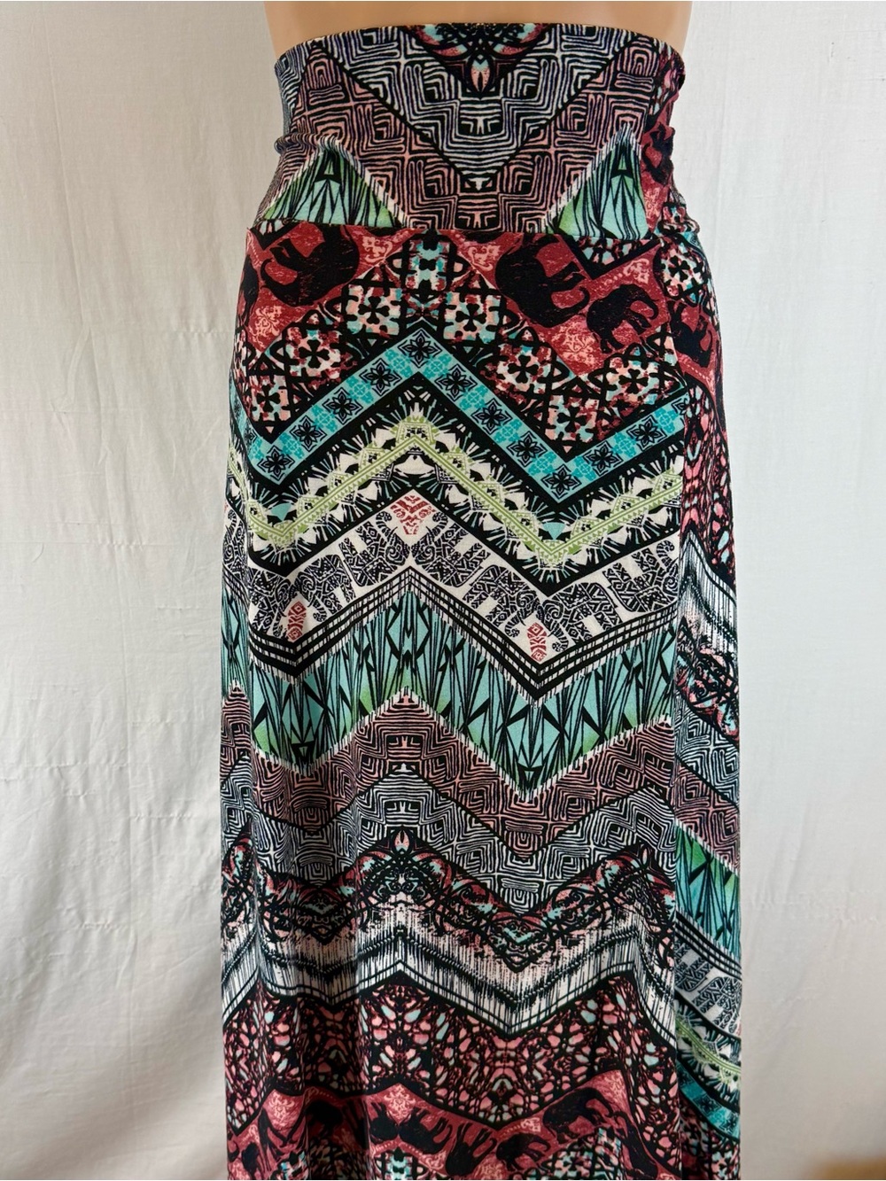 Hot Kiss Multicolor Chevron Maxi Skirt - Teal, Coral, Black, Cream